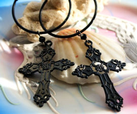 Black Lace Cross Oorbellen Ringen - Zwart - Black Metal Occult Goth