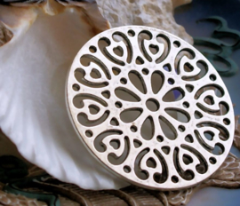 Round Pendant/Connector: Flower/Heart - 47 mm - Antique Silver tone