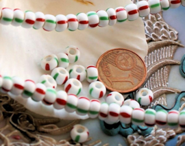 set/20 ANTIQUE Trade Beads: Africa Bohemia - approx 6 mm - White Red Green