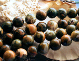 set/6 beads: Kakamba Jasper - Round - 8 mm - Greens & Earth tones