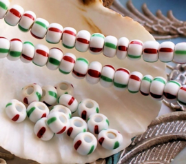 set/20 ANTIQUE Trade Beads: Africa Bohemia - approx 6 mm - White Red Green