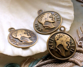 set/5 Charms: Roman Coin - 18x15 mm - Antique Brass Tone