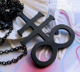 Leviathan Kruis Hanger (49 mm) aan Ketting - RVS/Zwart - Satanic Black Metal Occult