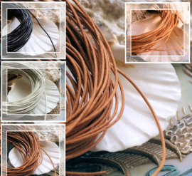 Leather Cord: per 1 meter length - 1 mm across - Black or White or Brown or Natural Colour