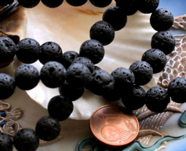 set/10 beads: waxed LAVA Rock - Round - approx 8,5 mm - Black
