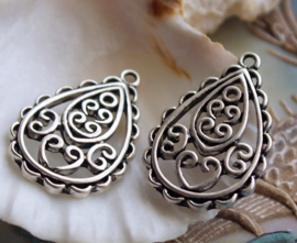 set/2 Lovely (Earring) Pendant: Drop India - 30 mm - Antique Silver Tone