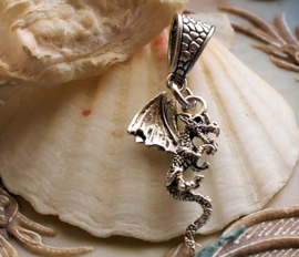 Pendant: 3D Dragon - Antique Silver Tone - 43 mm