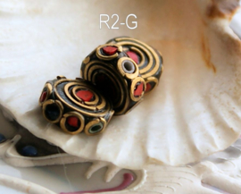 1 handmade Tibetan Bead: Brass with Red Coral - various options R2