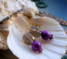 C&G Gemstone Earrings: Violet Jade & Czech Glass Black Diamond