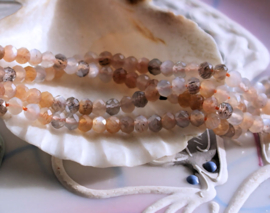 set/10 beads: Beautiful Sunstone (Moonstone) -  Rondelle Faceted - 3,9 mm - Pink Gray White