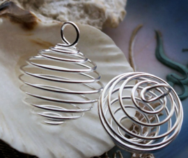 1 Wire Cage Pendant: 25 or 30 mm: for for Bead/Gemstone/Shell up to approx 18-23 mm - Silver tone