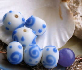 set/2 Lampwork Kralen - Swirl - Rond Plat - 14x9 mm - Indigo Blauw