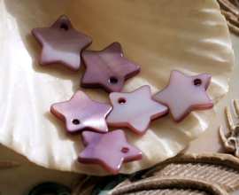 set/5 Charms/Beads: Mother of Pearl Shell - STAR - 12 mm - Amethyst Purple, Aqua Blue, Pink or Black/Gray