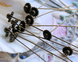 set/10 Decorated Head-Pins - 53 mm - Antique Silver Gold Bronze tone - 8 mm