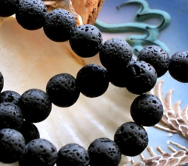 set/10 beads: waxed LAVA Rock - Round - approx 8,5 mm - Black