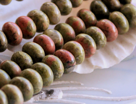 set/8 beads: echt Unakite -  Disc - 8,3x5 mm - Green Pink Brick