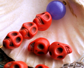 set/5 Beads: SKULL Howlite - 10x8 mm - Orange