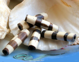 AFRIKA: 1 mooie, grote Batik Kraal van Been - Tube - ca 24 mm - Bruin-Zwart + Off White