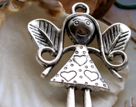 Large Pendant: Fairy Girl with Hearts - 56 mm - Antique Silver tone