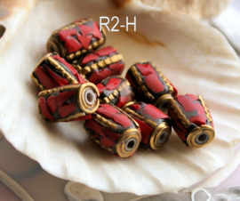 1 handmade Tibetan Bead: Brass with Red Coral - various options R2