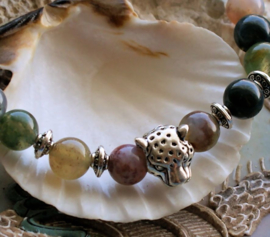 Beautiful Unisex Bracelet: Cheetah with Indian Agate Mix