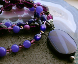 C&G Gemstone Necklace: Purple & Violet Agate - Jade - Czech Glass