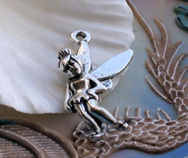 3-D Pendant: Cute Fairy - 39 mm - Antique Silver tone