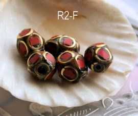 1 handmade Tibetan Bead: Brass with Red Coral - various options R2