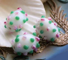 1 Lampwork bead: Bumps - Tabular - 18x13 mm - White Ocean Green Pink