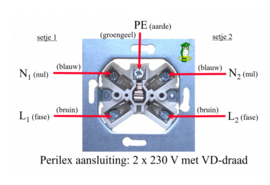 Perilex 16A dubbele verloopstekker 10 meter 230V IP44