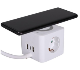 Q-link kubus stekkerblok met USB en inductie lader