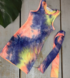 Jurk Dyewash blauw/oranje