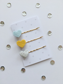 Tiny Little Cactus - Hair Clips Hearts Baby Blue/Oker/Silver