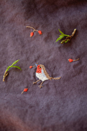 La Petite Alice - Handmade Linen Pouch With Embroidery Purple/Bird & Berries