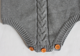 Knitted Romper With Buttons - Grey