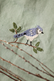 La Petite Alice - Handmade Linen Pouch With Embroidery Mint/Bird