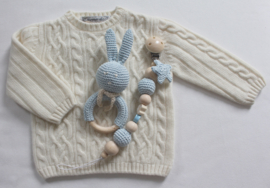 JA Baby Design - Handmade Crochet Set  Pacifier Holder & Rattle - Baby Blue