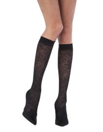 Zwarte panty kous met flower print (2 pack)