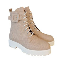 Beige vlecht veter boot