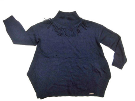 Blauwe poncho franje trui