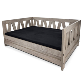 Topmast Houten Hondenmand Bali - 95 x 49 x 44 cm - Weathered grey - Inclusief kussen