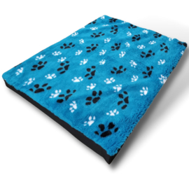 TOPMAST HONDENMATRAS - FURFLEECE BLOKKUSSEN - TURQUOISE MET POOTAFDRUK