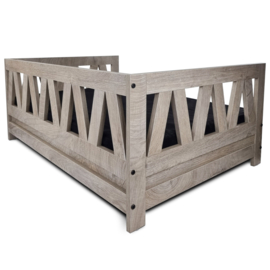Topmast Houten Hondenmand Bali - 95 x 49 x 44 cm - Weathered grey - Inclusief kussen