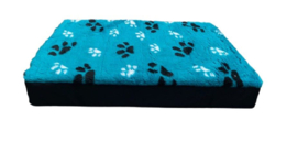 TOPMAST HONDENMATRAS - FURFLEECE BLOKKUSSEN - TURQUOISE MET POOTAFDRUK