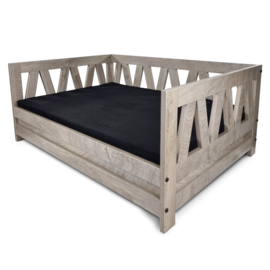Topmast Houten Hondenmand Bali - 95 x 49 x 44 cm - Weathered grey - Inclusief kussen