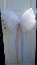 Wit en champagne strik met jute lint van papierachtig materiaal