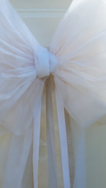 Wit en champagne strik met jute lint van papierachtig materiaal
