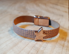 Leren armband bruin met een rose gold patroon