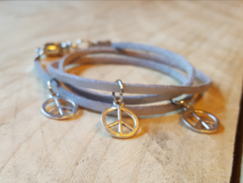 Leren veter armband zilver