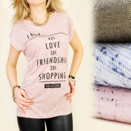 Trendy t-shirt I need love, friendship and shopping.